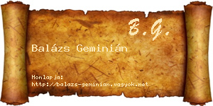 Balázs Geminián névjegykártya